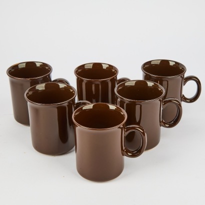 A Set of Six Crown Lynn Vintage Coffee Cups In Dark Drown Glaze