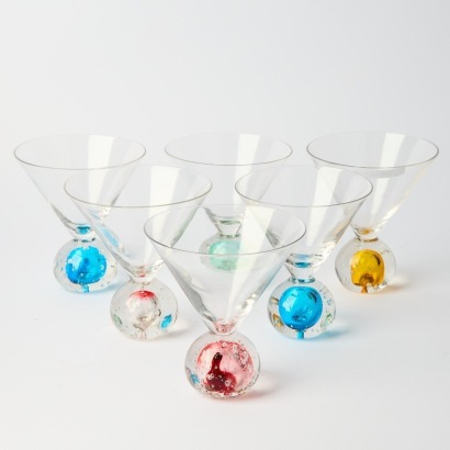 A Set of Six Vintage Controlled Bubble Martini Glasses
