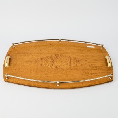A Mid-Century Wooden and Chrome Drinks Tray