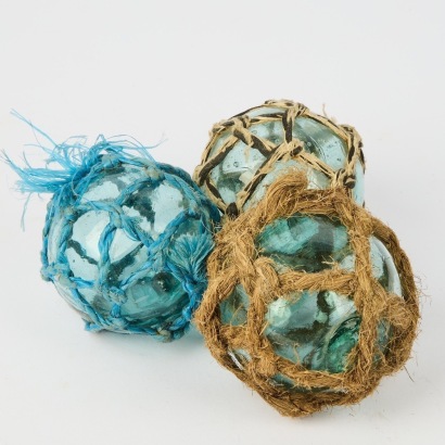 A Trio of Small Vintage Japanese Fishing Floats with Glass Seals