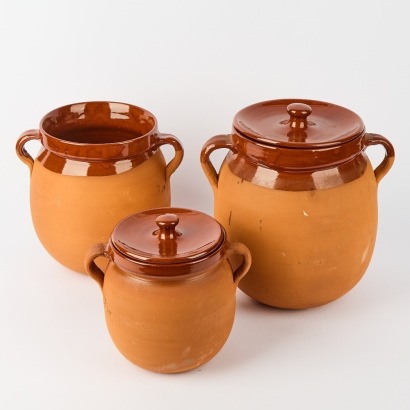 A Trio of Half-Glazed Terracotta Pignata Pots