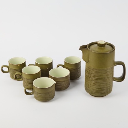 A Seven Piece Denby Chevron Coffee Set