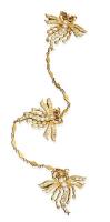 A Straits Chinese or Peranakan kerosang, dragonfly motif, each dragonfly set with modern brilliant cut diamonds and ruby eyes, and linked by diamond shaped panels. 22ct yellow gold. Weight 25 grams. Length 24.5cm.