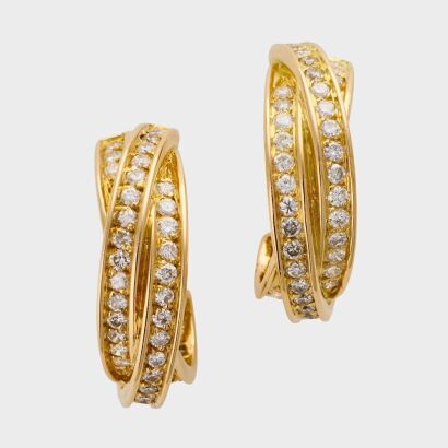 Cartier, Vintage, 18ct Yellow Gold, 1.78ct Diamond Trinity Earrings, circa 1980's