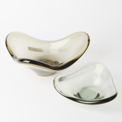 Two Asymmetrical Holmegaard Smoked Glass Bowls