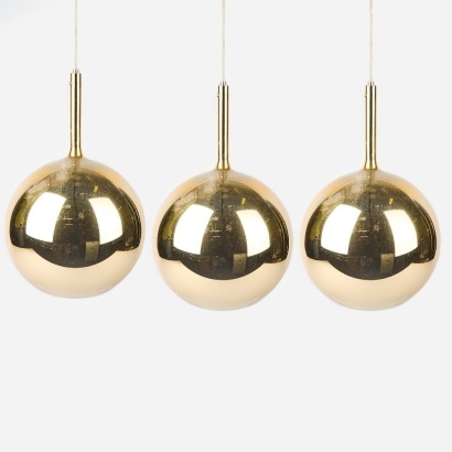 A Set of Three Large Gold Coloured Mouth Blown Pendants