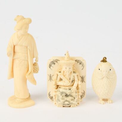 A Group of Three Japanese Ivory Objects