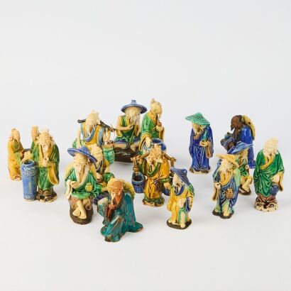 A Group of Fifteen Early to Mid-20th Century Chinese Foshan Pottery Figures