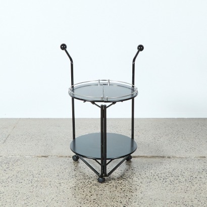 A Post Modern Memphis Folding Tri-Wheel Black Bar Cart