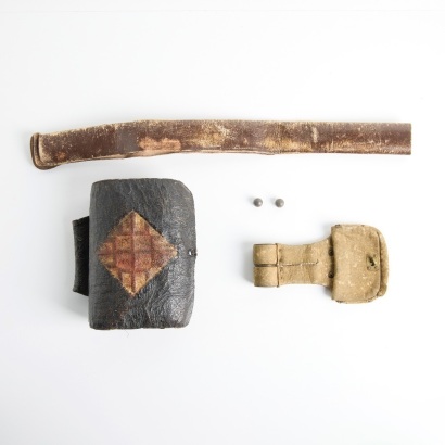 Two Ammunition Pouches, a Scabbard, and Musket Ball From the Boshin War, Japan