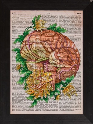 A Framed Anatomical Heart & Flowers Print