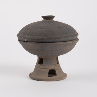 A Korean 4th Century Silla Kingdom Pottery Lidded Jar with High Foot