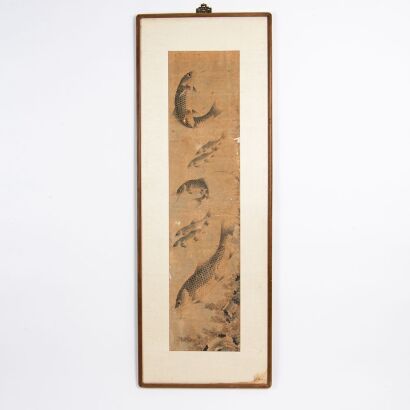 A Korean 19th Century Ink and Wash &lsquo;Fish and Aquatic Plants&rsquo; Painting