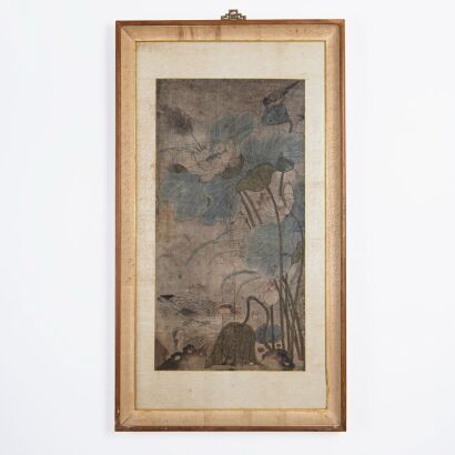 A Korean 19th Century Ink and Wash &lsquo;Lotus and Ducks&rsquo; Painting