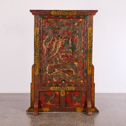 A Large Chinese Tibetan 19th Century Lacquer-painted ' Dragon' Screen