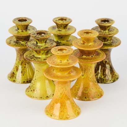 A Set Of Six Mid-Century Studio Pottery Candle Stands