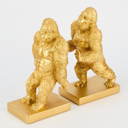 A Pair of Gold Gorilla Bookends