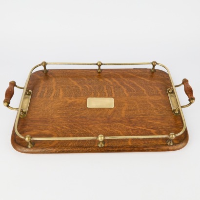 An Antique Oak Gallery Drinks Tray
