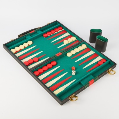 A Classic Vintage Backgammon Set in Red & Green Stripe