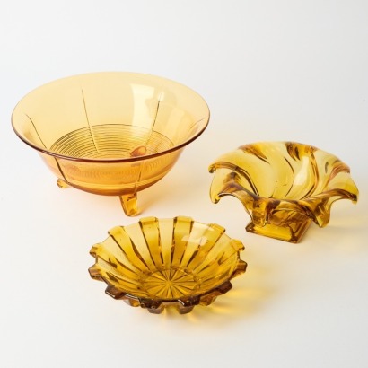 Three Vintage Amber Depression Glass Bowls