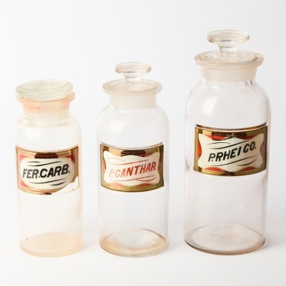 A Collection of Three Vintage Apothecary Bottles