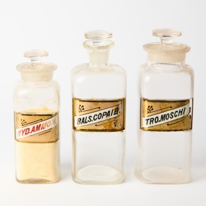 A Collection of Three Vintage Apothecary Bottles