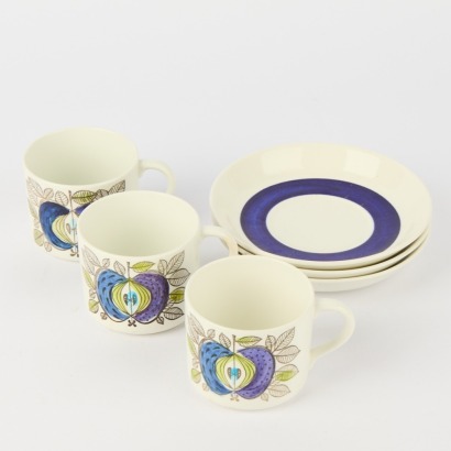 A Set of Three Rostrand Eden Coffee Cups by Sigrid Richter with Saucers
