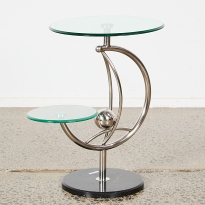 A MCM Art Deco Glass and Chrome Side Table