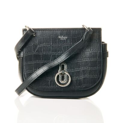 Mulberry, Amberley Black Crocodile Embossed Leather Satchel Bag