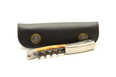 (1) Laguiole Tradition Sommelier Wine Knife Olive Wood with Leather Pouch