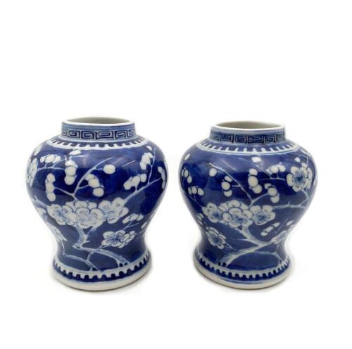 Two Chinese Late Qing Dynasty Blue and White Prunus Jars