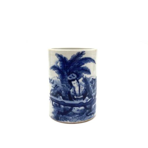 A Chinese Blue and White 'Figural' Brush Pot (Wang Bu Mark)