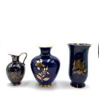 Three Blue Ground Gilt Vases