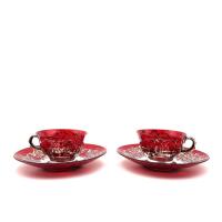 Two Sets of Red Glassware - Cups and Sauces