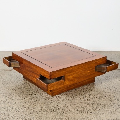 An Asian Elmwood Coffee Table With Drawers