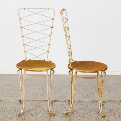 A Pair Of Vintage French Wrought Iron Corset Chairs
