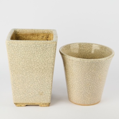 A Pair Of Raku Crackle Glaze Pots