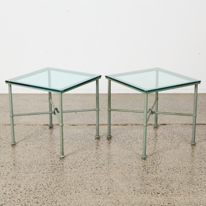 A Pair Of Contemporary Steel And Glass Side Tables