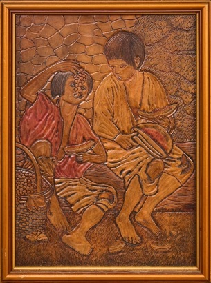A Vintage Carved Leather Picture