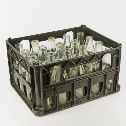 A Collection of 20 600ml Milk Bottles In Carry Tray
