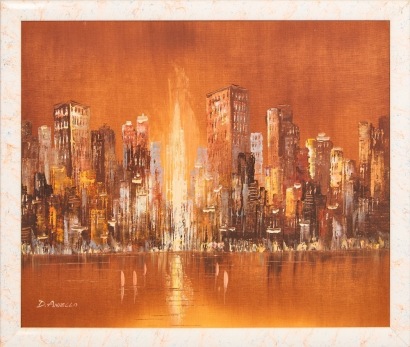 An Original Mid Century City Painting By D Aniello