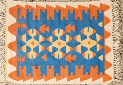 A Small Turkish Kilim Cream/Blue/Clay