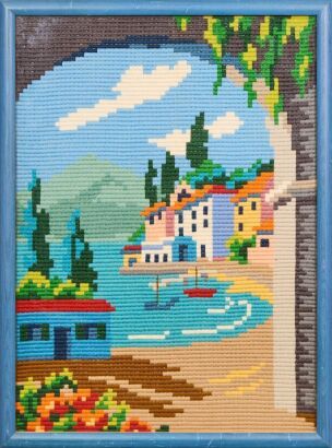 A Framed Cross-Stitch Landscape