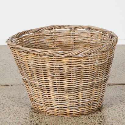 A Large French Antique Handwoven Wicker Basket