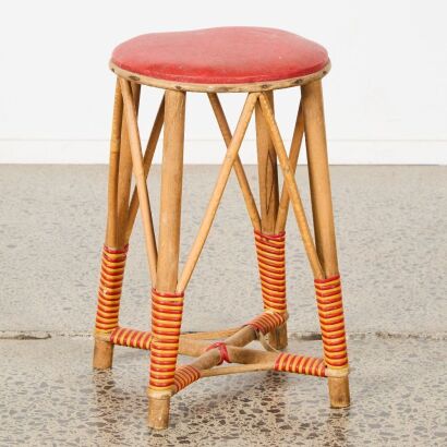 A Vintage Cane, Timber and Vinyl Stool
