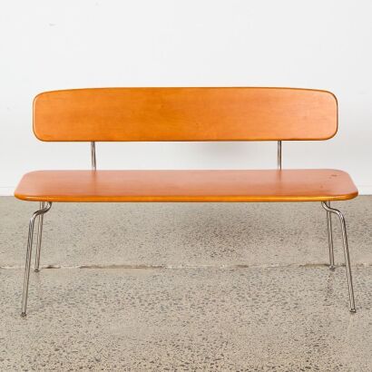 A Mid-Century Wood and Chrome Bench Seat