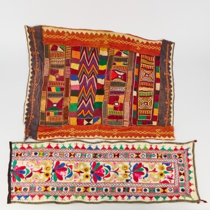 A Pair of Indian Kutch/Sheesh Embroidered Fabrics