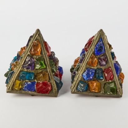 A Pair Of Peter Marsh Brutalist Rock Glass Lamp Shades c.1950
