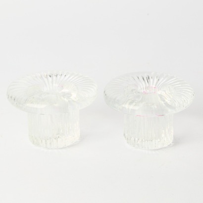 A Pair Of Vintage Pukeberg Glass Candle Holders