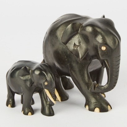 A Pair of Vintage Wooden Elephants